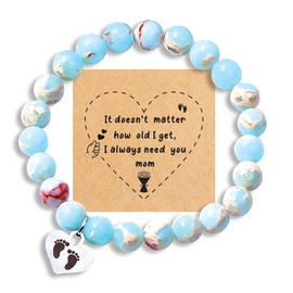 Chuchoter Heart Stone Bracelet for Mom, Mother's Day Birthday Valentine's Day Christmas Gift from Son Daughter (agalmatolite)