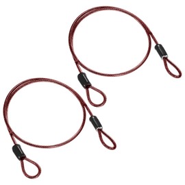 M METERXITY 2-Pack Security Cable Lock, 3.28FT PVC Coated Steel Luggage Lock Wire Rope with Double Loop for Outdoor Travel/Gate/Bike, Cut-Resistant Braided Steel Cable [Red]