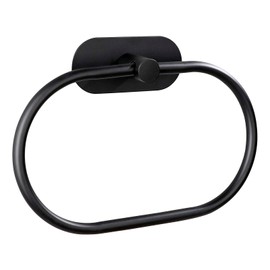 Eolax Towel Bar/Bath Towel Ring, Self Adhesive Hand Towel Ring for Bathroom, Stainless Steel Sticky Hand Towel Holder, No Drilling Modern Round Towel Hanger Wall Mounted (Black)