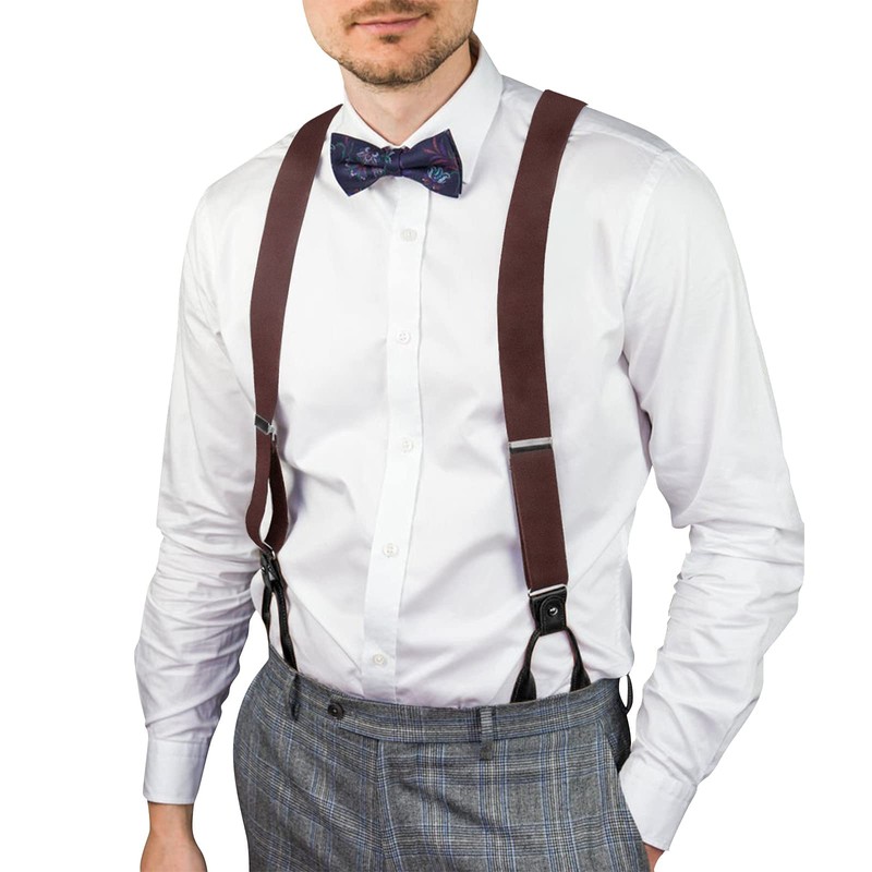 Mens Button End Elastic Suspenders - Adjustable Y shape Formal