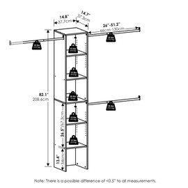 Furinno Fano Clothing & Closet Storage Organizer Shelf Tower with 3 Hanging Bars, White