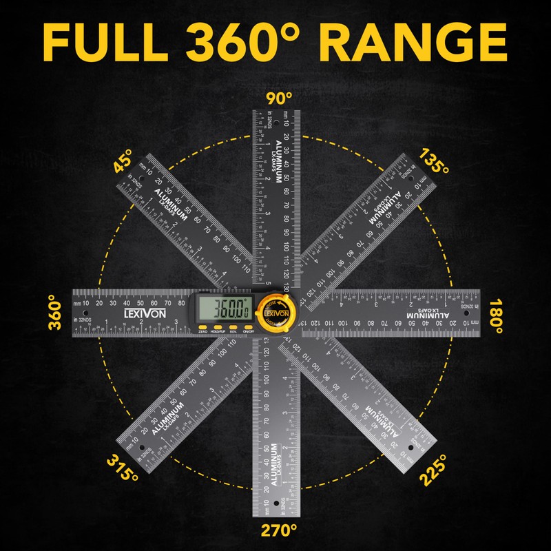 LEXIVON Aluminum Digital Angle Finder Gauge, 5-inch/130mm Multi-Purpose Protractor, Includes