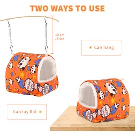 HPAWHOMEPART Hamster Bed,Winter Warm Extra Thick Small Animals House with Cute Print,Hamster Hideout House Small Pet Cage Accessories Hammock Bed for Guinea Pig, Chinchilla, Hedeghogs(L)