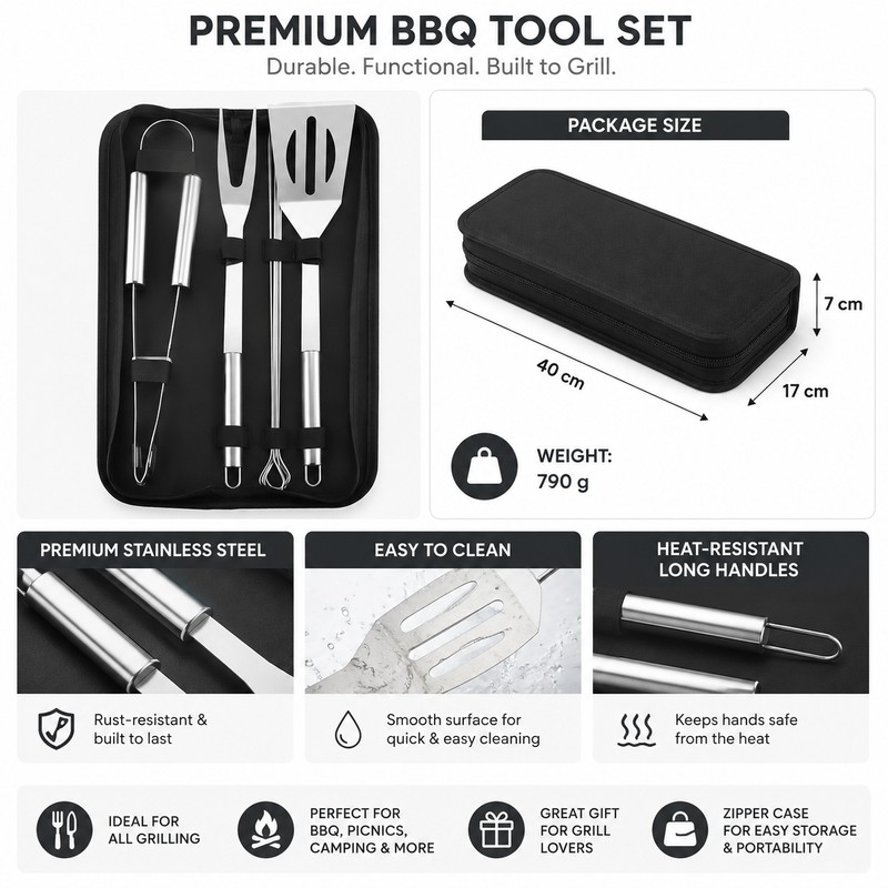 Stainless Steel BBQ Grill Tool Set for Outdoor Cooking –