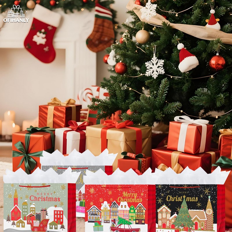 OFIHANLY 4 Pack 14.9" Large Size Merry Christmas Gift Bags