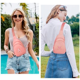 Small Initial Sling Bag for Women Crossbody Bags Fanny Pack Chest Bag Purses Birthday Gift Pink, E