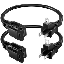 Dreyoo 2 Prong to 3 Prong Adapter with Extension Cord, Polarized Grounding Outlet Adapter, Fireproof 16AWG Wall Outlet Plug for Home Office RV Household Appliances Industrial(1ft,Black,2 Pack)