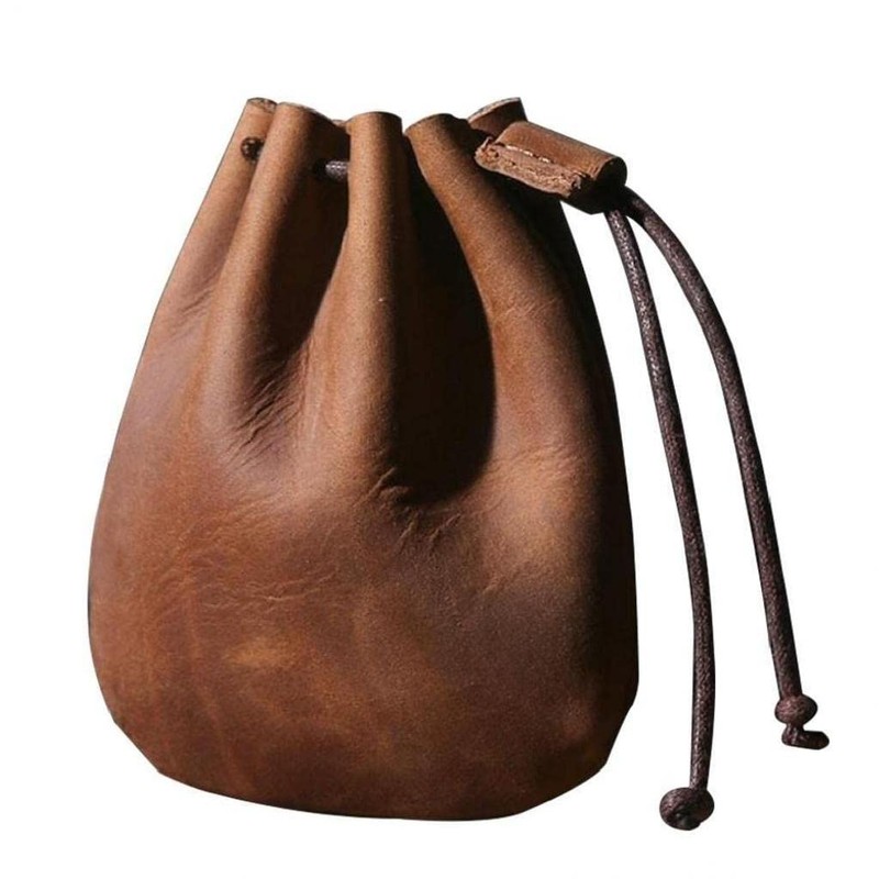 Vintage Leather Drawstring Bag Money Pouch Coin Purse Purse Purse