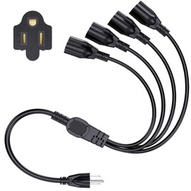 Power Splitter 3 Plug 16 AWG 1625W 13A SJTW Power Cord Splitter Gauge Heavy Duty Extension Cord Splitter 4 Way 3 Prong 1 to 4 Outlet for Indoor or Outdoor Use(Black)