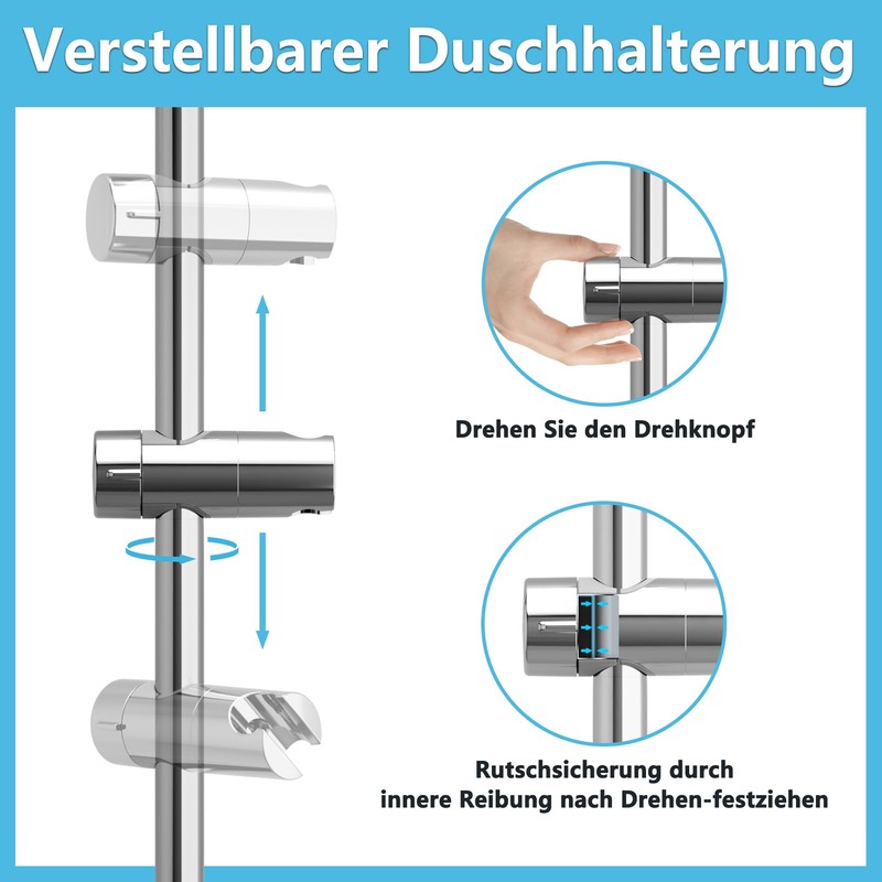 Görbach Stainless Steel Shower Wall Rail with Variable Fixings -
