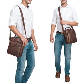 STILORD 'Ivan' Men's Handbag, Leather Messenger Bag, Men's Shoulder Bag, Real Leather Shoulder Bag with Handle, Compact, Cognac - Dark Brown, shoulder bag