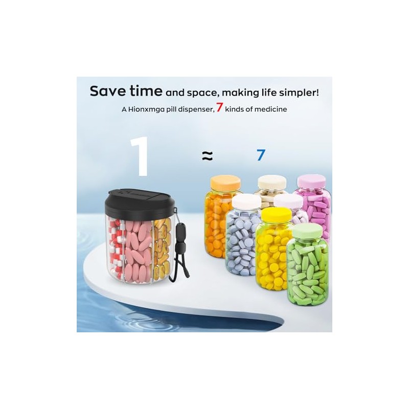 HIONXMGA Travel Pill Organizer with 7 Compartments