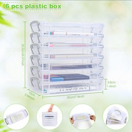 Kaizuca Pack of 6 Stackable Transparent Pen Box, Office Supplies, Storage Desk Organiser, Stationery, Colouring Pens, Watercolour Pens, Drawing Storage Box with Lid
