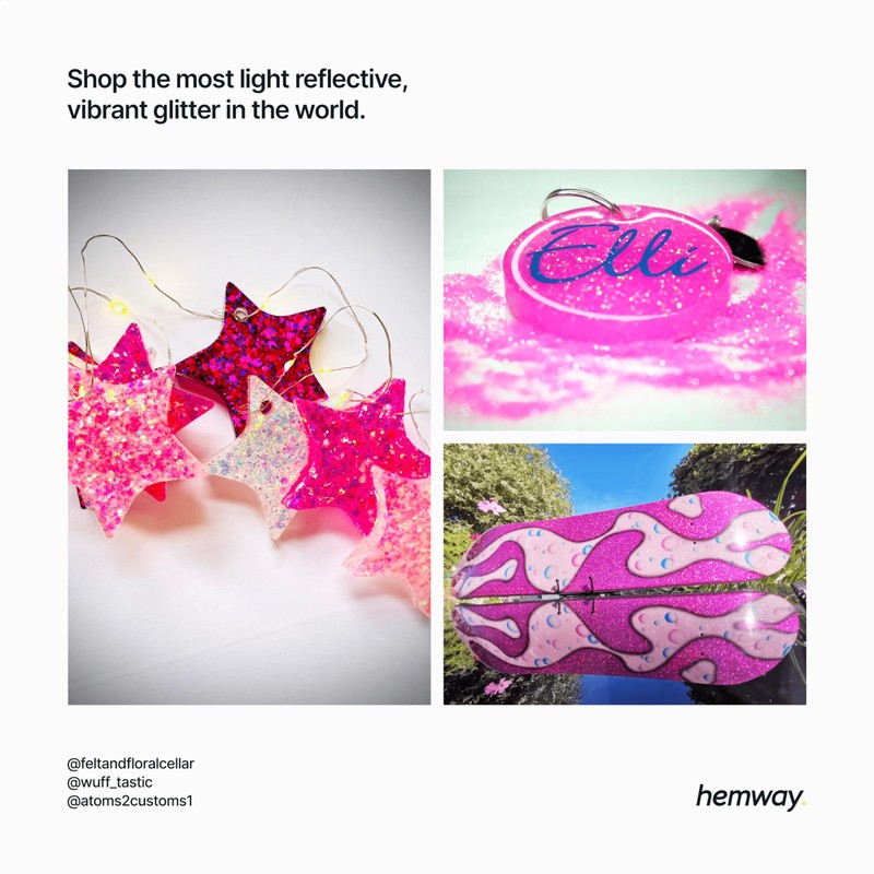 Hemway Craft Glitter Fluorescent Pink 100g Multi Size Glitter