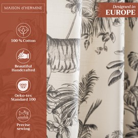 Maison d' Hermine Curtains for living room 100% Cotton 124 inch length One Panel Light Filtering Toile Curtains for Bedroom Windows with rod and loop Pockets Drapes (Savana Jouy Black, 50"W x 124"L)