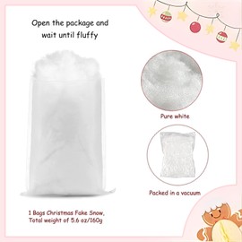 Christmas Fake Snow Decor，1lb Fiber Artificial Snow Cotton Snow Fluffy Indoor Decoration, Flame Resistant White Faux Snow Blanket for Winter Mantle Village, Nativity, Christmas Decoration