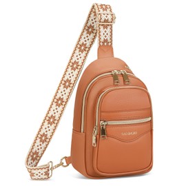 RAINSMORE Crossbody Bag for Women Small Leather Sling Bag Women Anti Theft Crossbody Purse Travel Chest Bag with Adjustable Shoulder Strap, Khaki