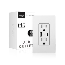 MOES USB Outlets(UL Certified), Type-C & USB-A Ports, 5VDC 4.8A Fast Charging 24W, Tamper-Resistant, Standard US Wall Box Compatible, Screwless Wall Plate Included, 15Amp White 1 Pack