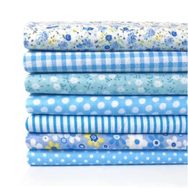 Quilting Fabric Misscrafts 7pcs 50 x 50cm Cotton Fabric DIY Making Supplies Craft Patchwork Fabric Bundle Fat Quarter Pre-Cut Quilt Squares for DIY Sewing Scrapbooking Light Blue