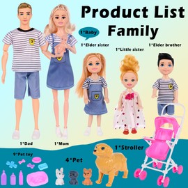 Family Dollhouse Dolls Playset - 6 People, Pets & Accessories for 3-12 Years Old | Toddler Gift with Pregnant Mom, Dad, 3 Kids, Dogs, and Interactive Play
