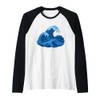 Quilted Ocean Wave Blue Patchwork Fabric Design Raglan Baseball Tee