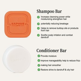 SAPHUS Shampoo Bars and Conditioner Set, Promote Hair Growth, Strengthen & Volumize All Hair Types, Paraben & Sulfate Free formula with Natural, Vegan Ingredients for Dry Hair (3.2oz +2.5oz)