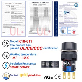 2 Pcs 16mm 5/8" Key Lock Switch, SPDT Round Terminal Key Switch, Selector Switch, On Off, 2 Position, Lock Maintained Latching with 4 Keys and Wire Socket, UL Certification