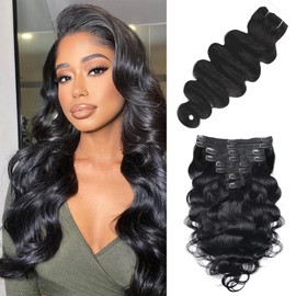 15A Body Wave Clip In Hair Extensions Real Human Hair 16Inch Double Weft Body Wave Human Hair Clip Ins For Black Women 8 Pieces Human Hair Extensions Clip Ins With 18 Clips One Pack 120g Natural Black