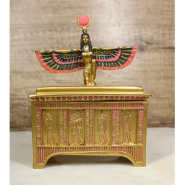 Ebros Egyptian Isis With Open Wings Golden Jewelry Box Statue Motherhood Magic