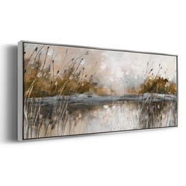 Renditions Gallery Nature Symphony Floater Framed Wall Art Honeybloom Lake Views Wall Art Prints & Paintings for Home Resturant School - 20"X50" SILVER Frame GAL037
