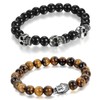 Aroncent Glass Tiger Eye Mala Beads Stainless Steel Skull Buddha