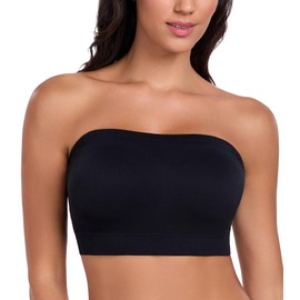 Lemorosy Strapless Bra Seamless Wireless Bandeau Multiway Supportive Bras for Women Plus Size Lightly Padded Tube Top (L,Black)