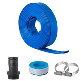 Eastrans 2 in x 100 ft Pool Backwash Hose Kit with Male NPT Adapter,Heavy Duty Discharge Pump Hose for Swimming Pool,Reinforced Pool Drain Hose with 2 Clamps and Thread Seal Tape,6 Bar