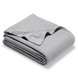 Bare Home Light Grey Waffle Blanket, King 108Wx90L, 100% Cotton, Soft & Breathable Blanket for All Seasons, Lightweight Blanket, Perfect for Layering Bed, Sofa & Couch (King/Cal King, Light Grey)