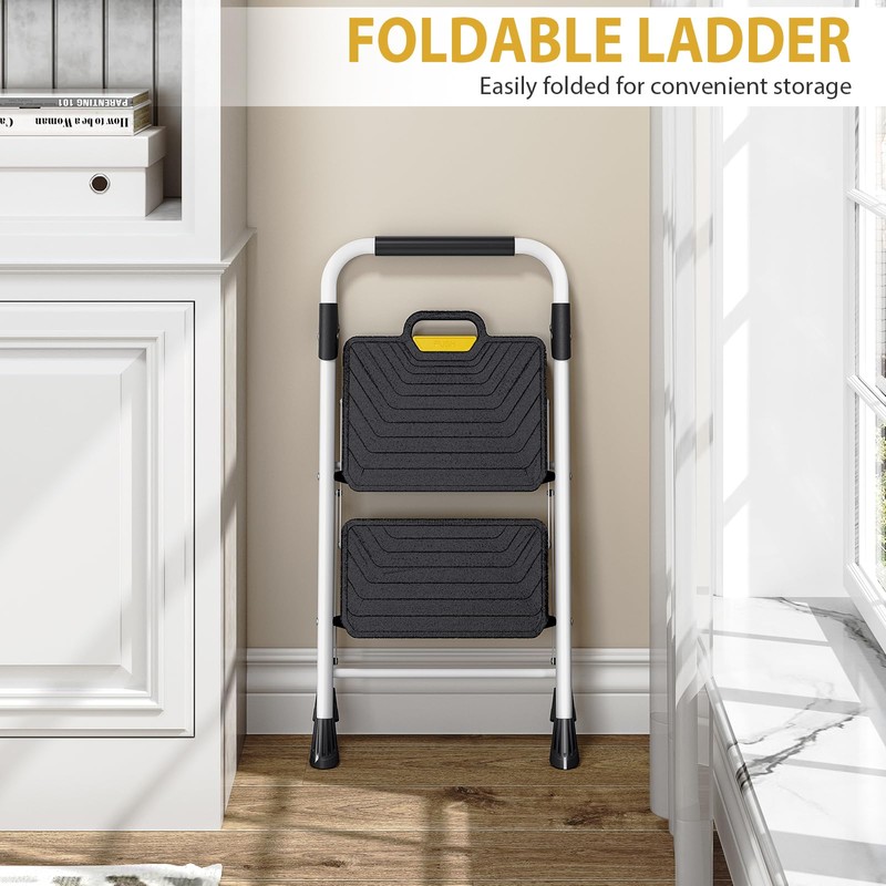 KINGRACK Sturdy Steel 2 Step Ladder, Folding Step Stool with