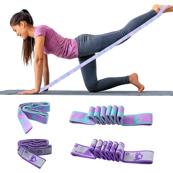 Pack of 2 Yoga Stretching Bands, Yoga Block, Yoga Strap with 8 Loops, Resistance Bands, Fitness Bands Band, for Effective Stretching and Yoga Training, for Yoga Enthusiasts and Athletes