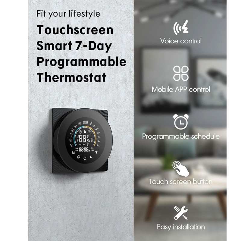 Smart Thermostat, APP＆Voice Control, Multi-Schedule Programmable Wi-Fi Thermostat, Touch Screen