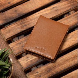 evalgo® Men’s Money Clip Wallet with Card Holders - Genuine Leather, Slim and Minimalist Design, Tan, Minimalist