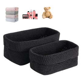 2PCS Woven Storage Basket,Storage Baskets For Shelves,Knitted Cotton Rope Basket For Living Room,Bathrooms,Offices,Kitchens,Towels,Cosmetics,Toys,Jewellery(Black)