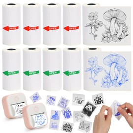 HUIJUTCHEN 10 Rolls 53 * 28mm Mini Thermal Sticker Paper,Compatible with Phomemo T02/M02/M02X/M02S Label Printer,5 Rolls Blue Image&5 Rolls Black Image Printing Paper for Photo,Note,DIY,Memo