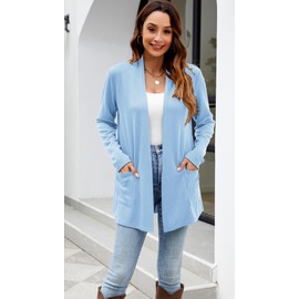Newchoice Womens Lightweight Open Front Cardigan with Pockets Long Sleeve Flowy Kimono Cardigans Light Blue,L