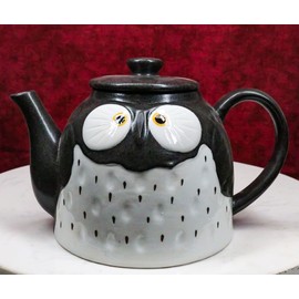 Ebros Gift Whimsical Black Spotted Fat Owl Ceramic 52oz Large Tea Pot With Built In Strainer Spout As Teapots Home Decor Of Owls Owlet Nocturnal Bird Decorative