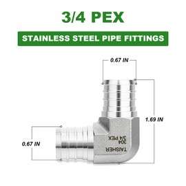 TAISHER 1PCS 304 Stainless Steel 90 Degree Elbow Pex Fittings, 3/4" Pex Fitting With 2PCS Hose Clamp For Pex Tubing Pipe