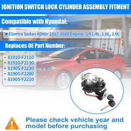 KAVIUS 81905-F2230 Ignition Switch Assembly with 2 Keys Compatible with Hyundai Elantra 2017 2018 2019 2020 Complete Ignition Switch Lock Cylinder Assembly Replaces 81905 F2230 81905F2230 81910-F2110