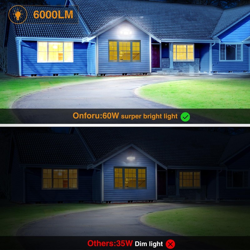 Onforu 3 Packs 60W LED Security Light, 6000LM Outdoor Flood