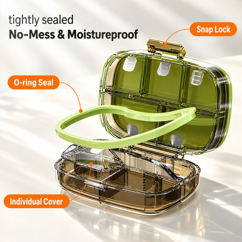 Portable Pill Organizer With Extended Organizer for Travel & Daily