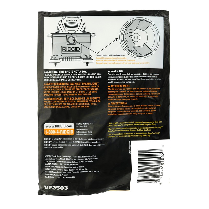 Ridgid VF3503 Bags for 6-9 Gallon Ridgid Vacuums