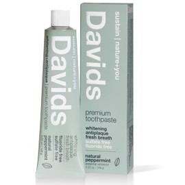 Davids Davids Natural Toothpaste, Whitening, Antiplaque, Fluoride-Free, SLS-Free, Xylitol, Peppermint Oil, 5.25 OZ, Tube Roller Included