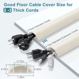 Cord Hider Floor, 3FT, Beige Cord Cover Floor, Cord Protector Floor Extension Cable Cover, Soft PVC Wire Covers - Cable Management Hide Cords on Floor - Cord Cavity: 0.7" (W) x 0.4"(H)