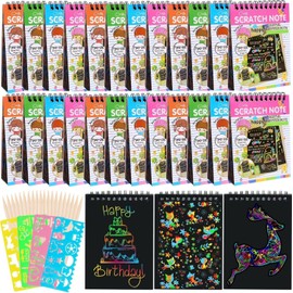 32 PACK Scratch Art, Libros para Colorear Mayoreo, Papel de Arte Arcoíris con 32 Lápices y 4 Cuatro Plantillas de Dibujo, Juguetes para Fiestas Infantiles, Premios, Regalitos, Recuerdos para Niñas, Día Del Niño Escuela